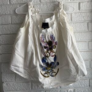 Cynthia Rowley Cream Halter Camisole with Multicolor Sequin Motif